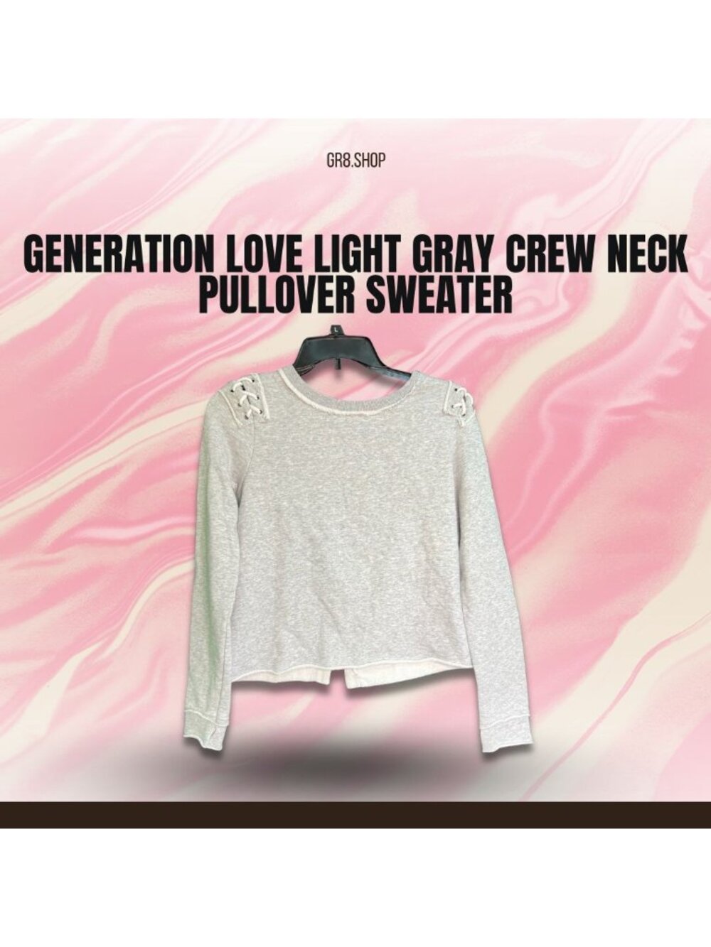 GENERATION LOVE Light Gray Crew Neck Pullover Sweater With Lace-Up Details